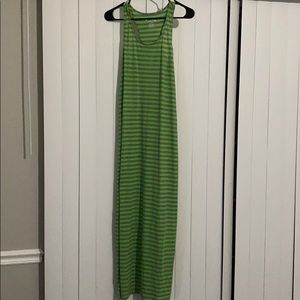 Green and grey striped maxi dress